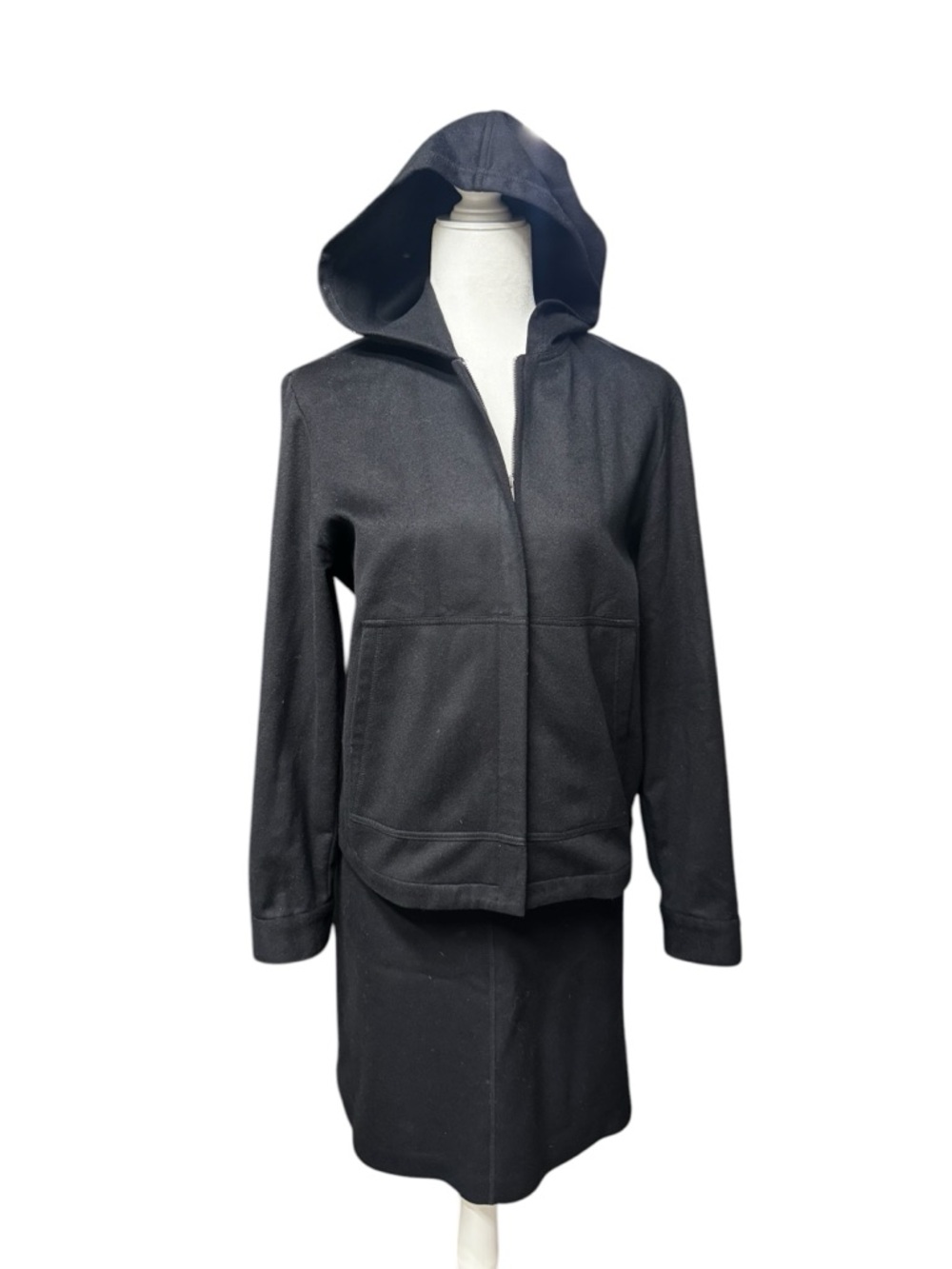 Vintage 90s Banana Republic Navy Hooded Womens M Jacket skirt set wool cashmere